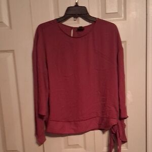 Womens Purple Long Sleeve Tie-Hem Top